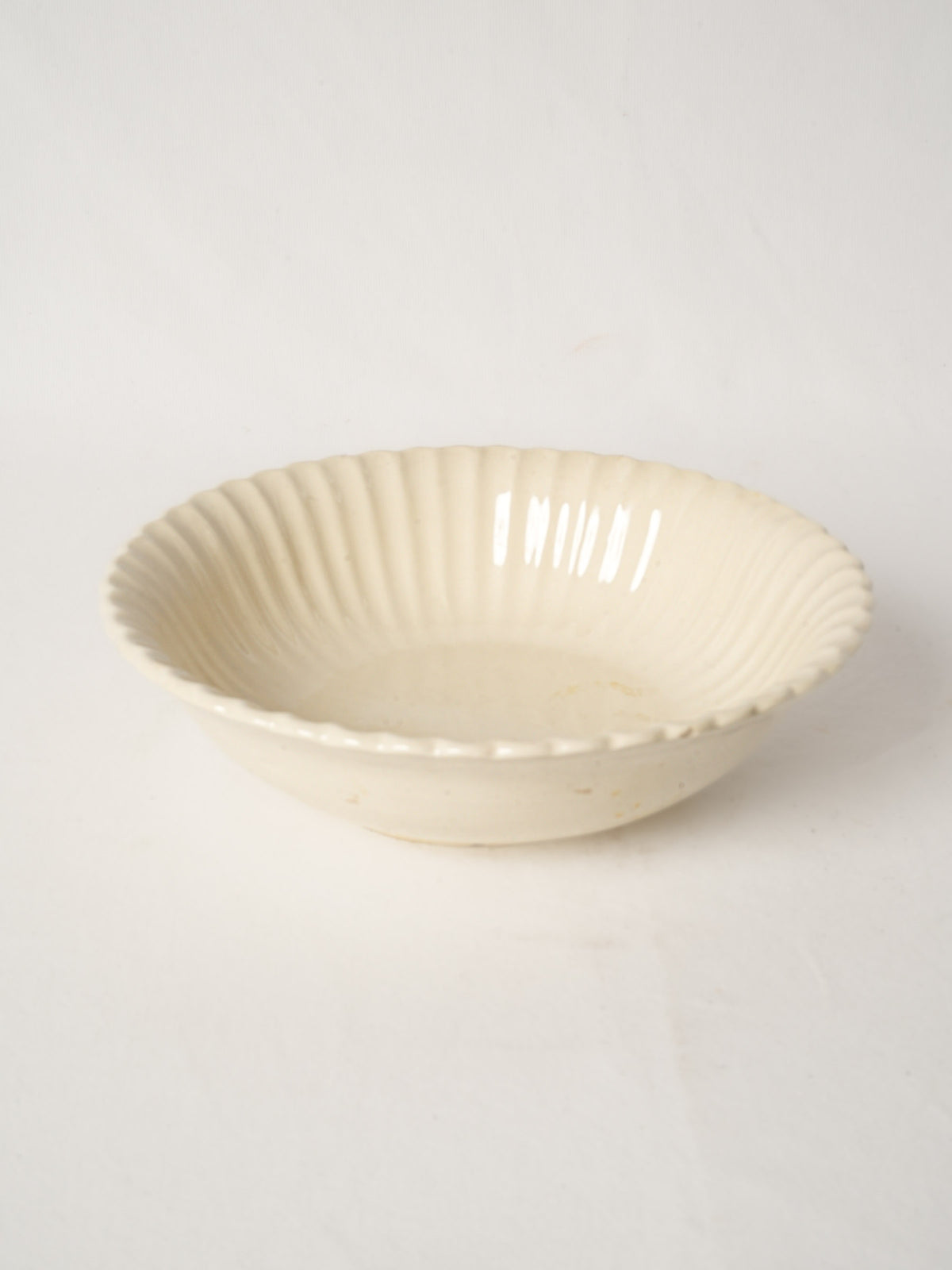 Large Vintage French Faience Salad Bowl with Scalloped Rim 11"