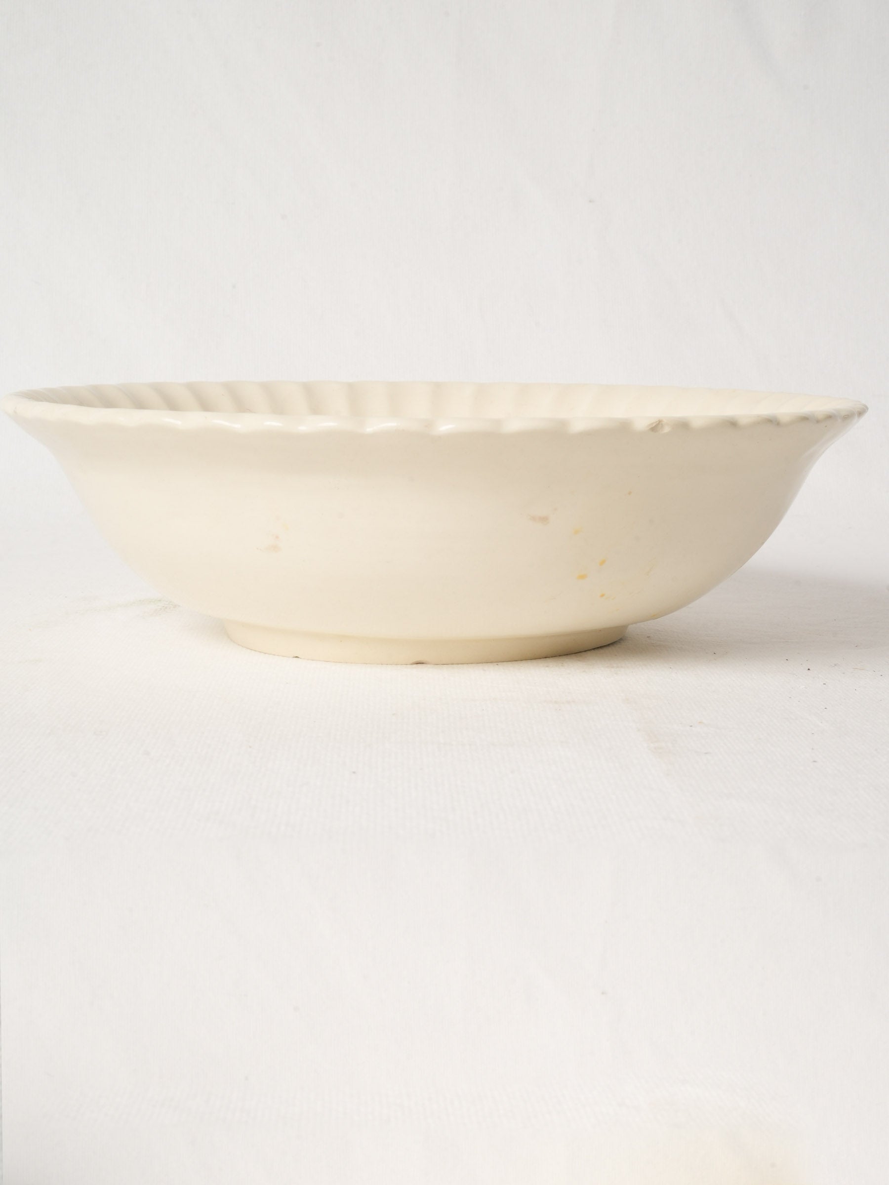 Large Vintage French Faience Salad Bowl with Scalloped Rim 11"