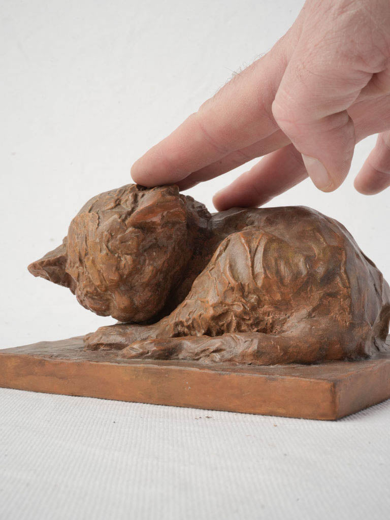 Tactile artistry feline terracotta figure
