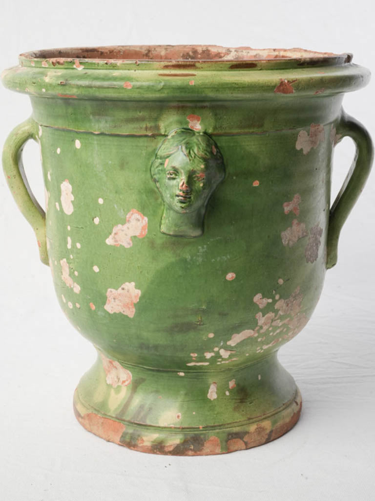 Mottled apple-green pottery urn
