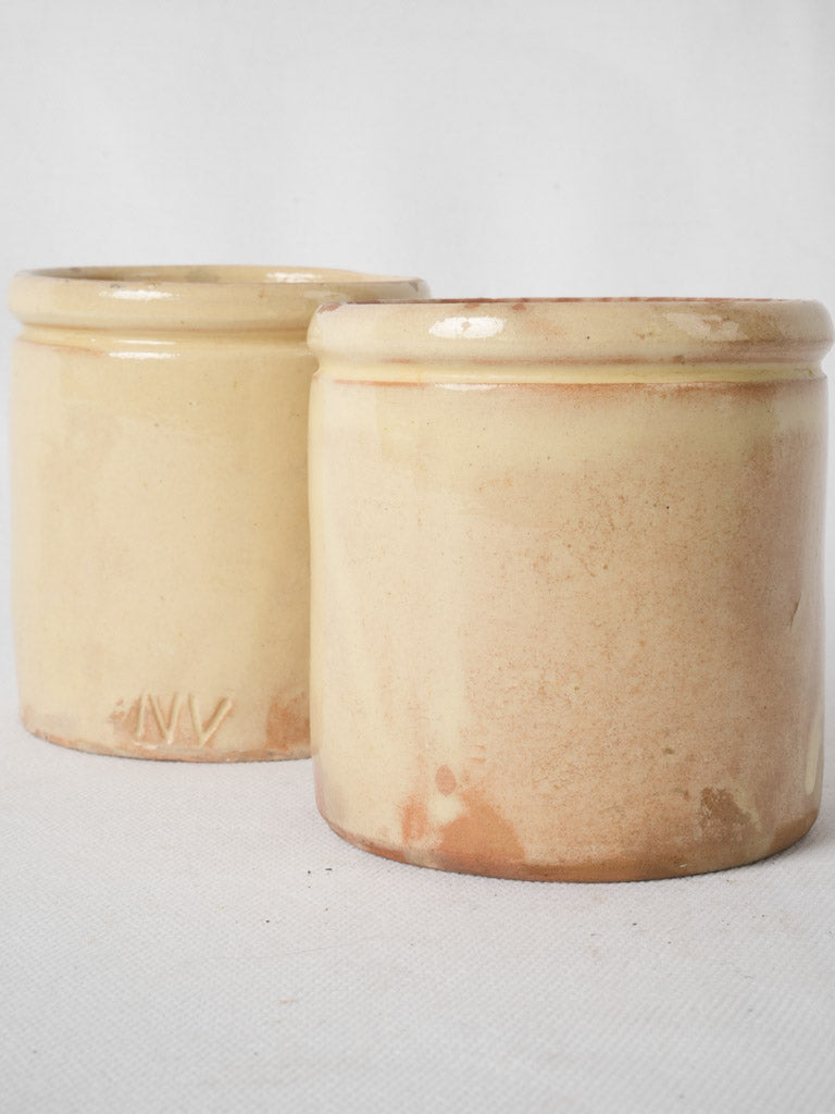 Vintage glazed terracotta confiture pots