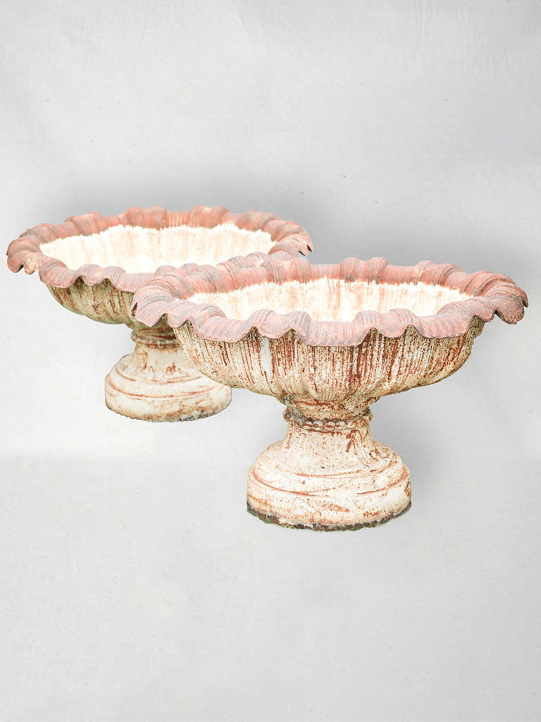 Pair of Large Vintage Cast Iron Planters w/ Flower Shape - 20½"