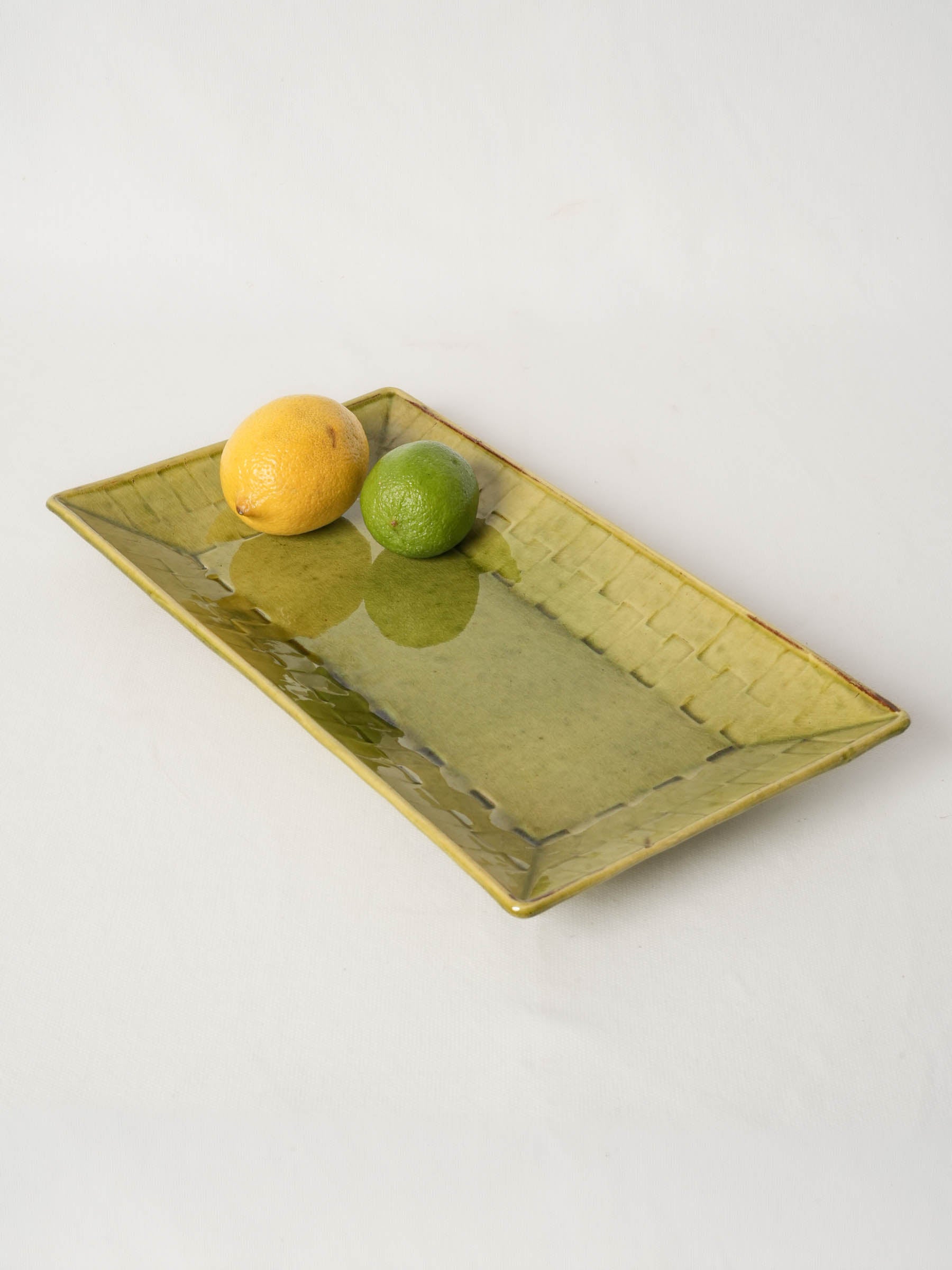 Handmade Rectangular Serving Platter w/ Pea Green Glaze 14½" x 8¼"