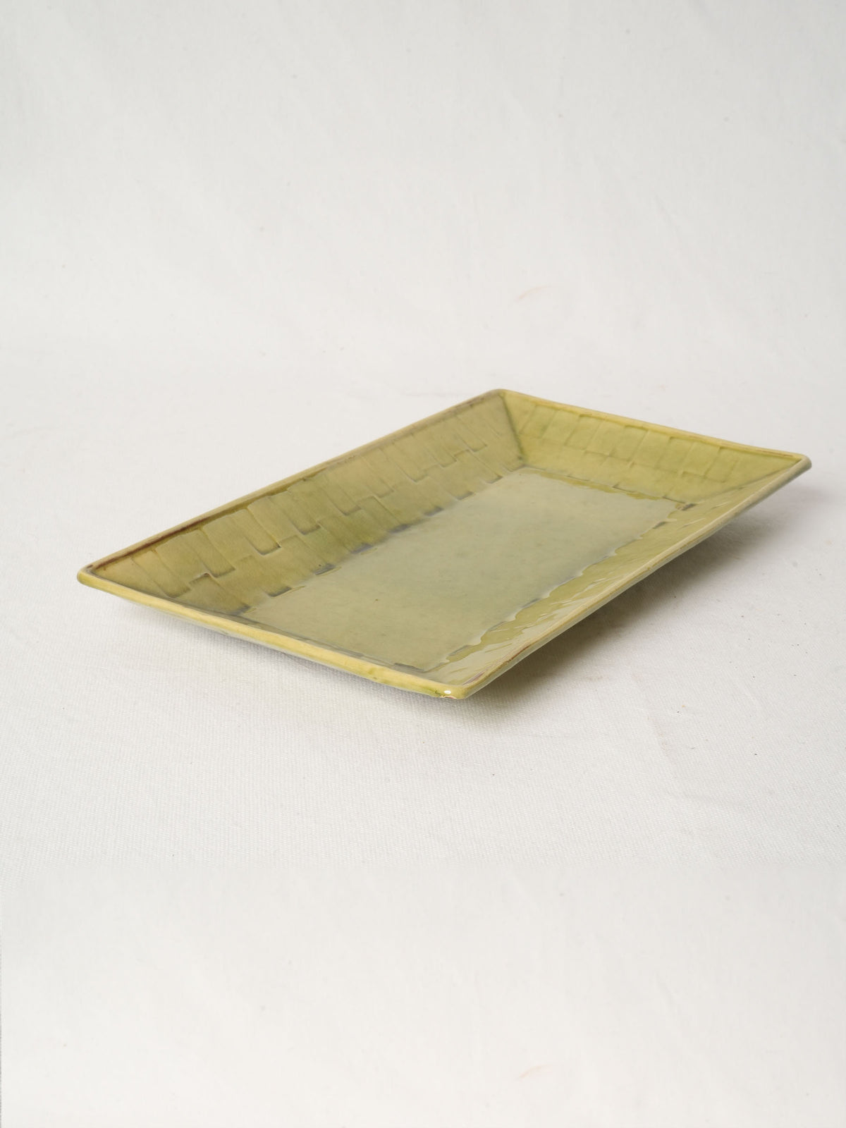 Handmade Rectangular Serving Platter w/ Pea Green Glaze 14½" x 8¼"