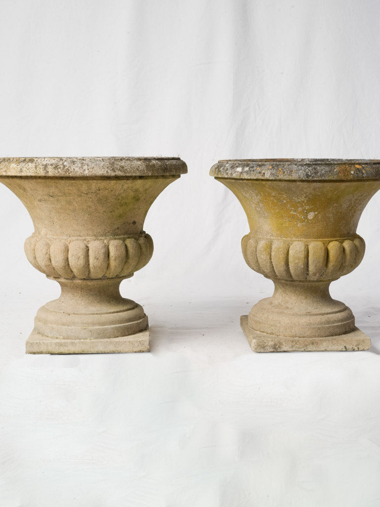 Classic lichen-draped outdoor vases