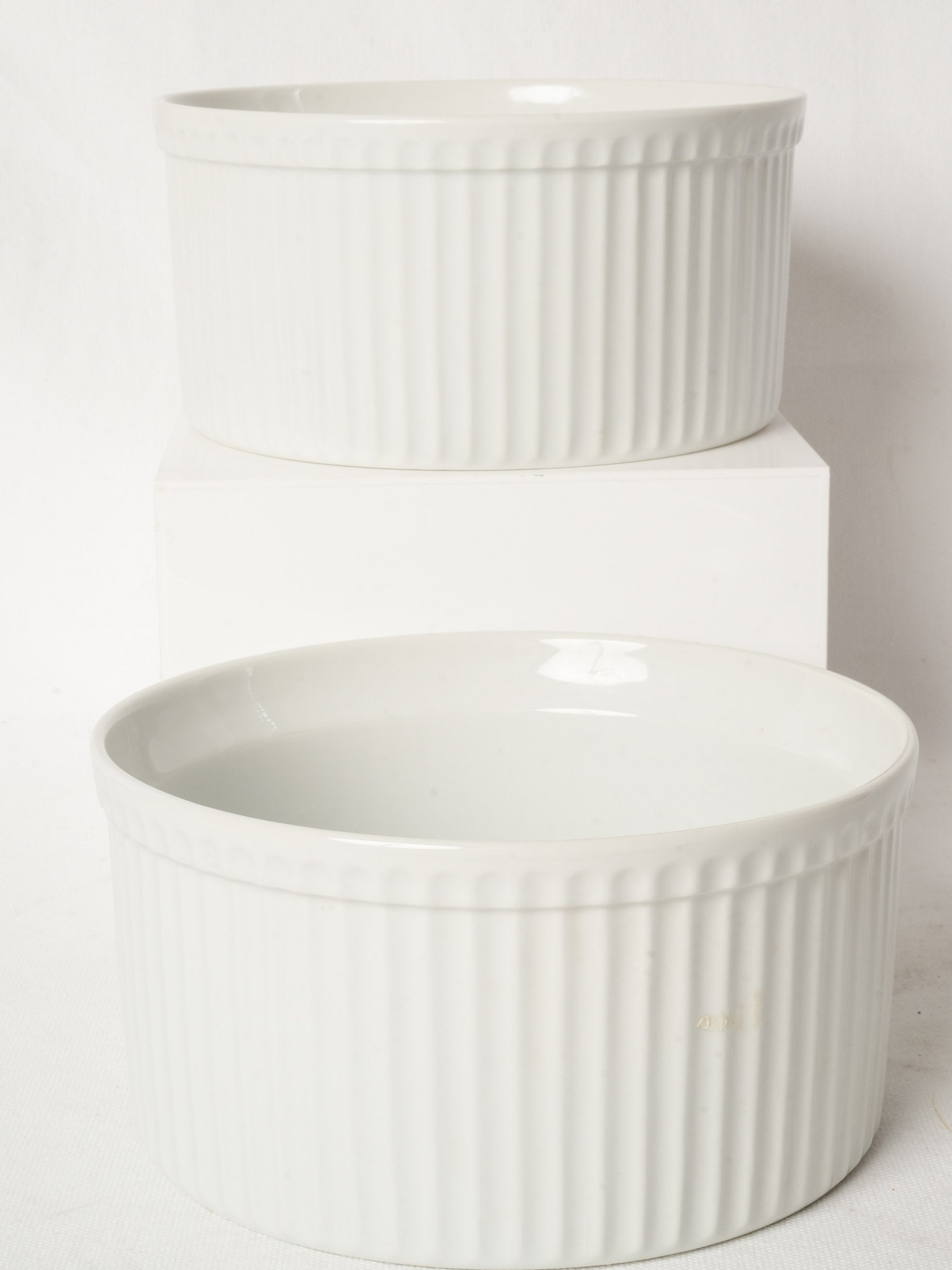 Classic Pair of French White Porcelain Soufflé Dishes