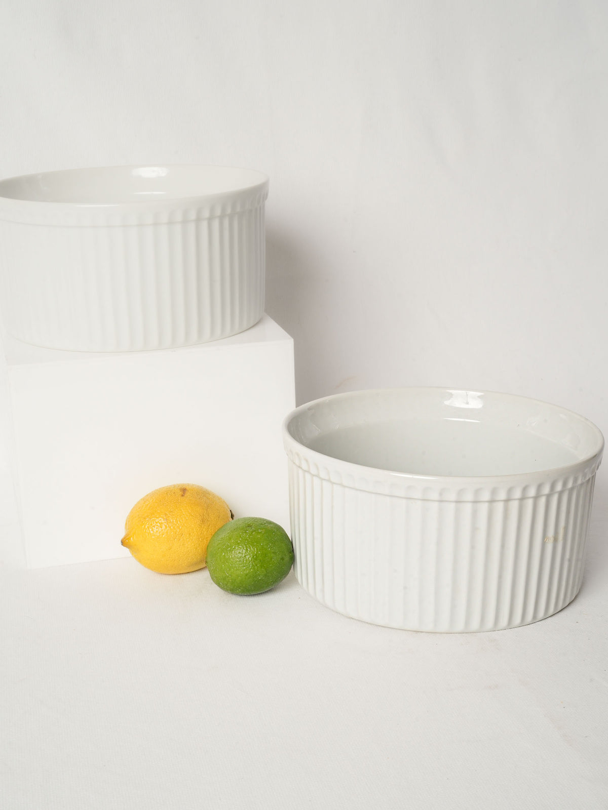 Classic Pair of French White Porcelain Soufflé Dishes