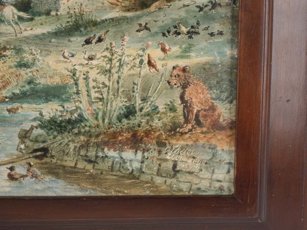 Handsome Pair of 19th Century French Landscape Watercolors in Wooden Frames Dated 1840 - 17" x 22"