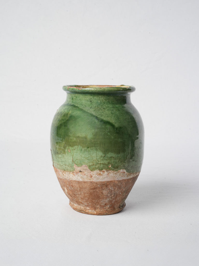 Antique Green Glazed Terracotta Confit Pot from Southern France - 8¼"