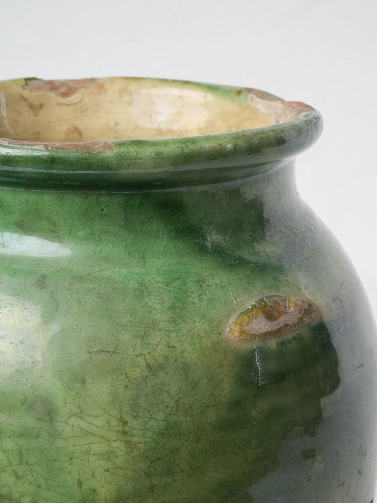 Provençal green earthenware confit pot