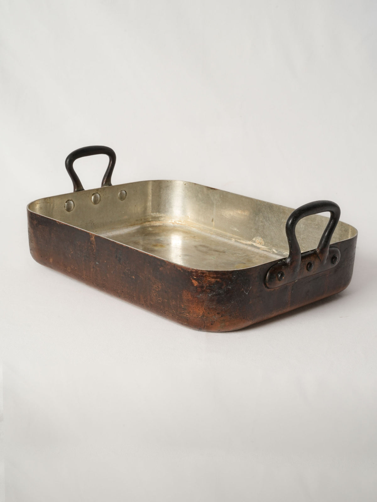 Large Vintage French Copper Roasting Pan with Iron Handles