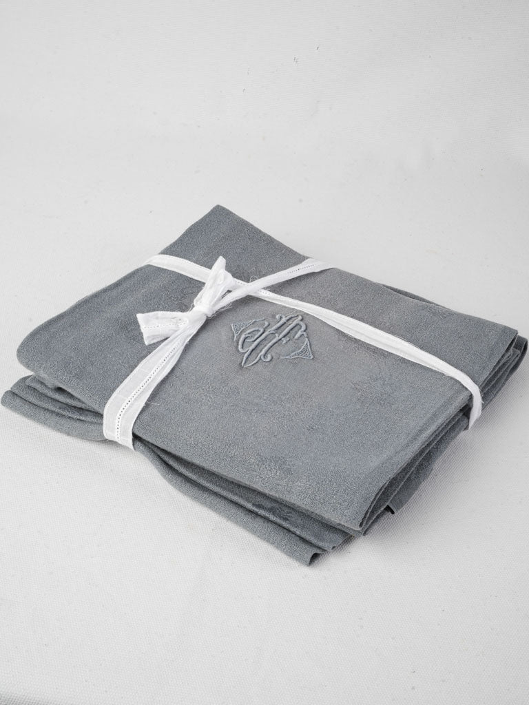 Monogrammed slate grey damask set
