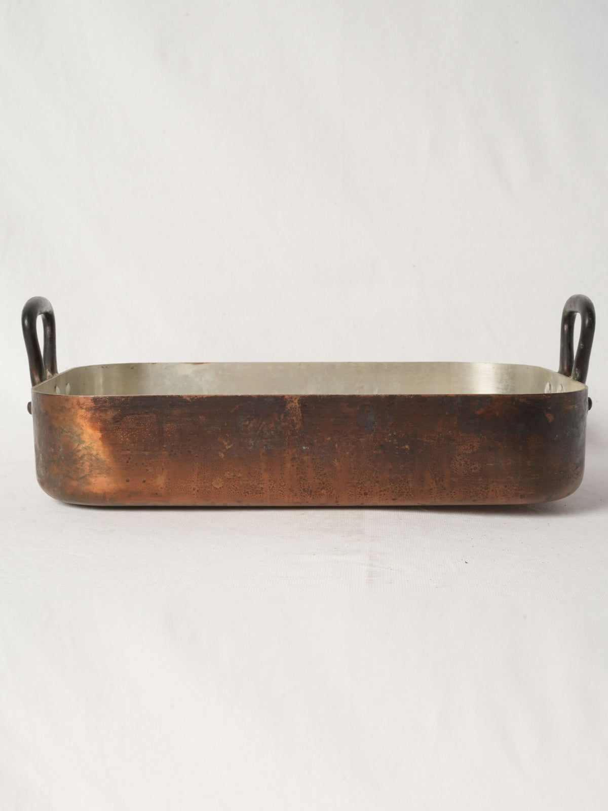 Large Vintage French Copper Roasting Pan with Iron Handles