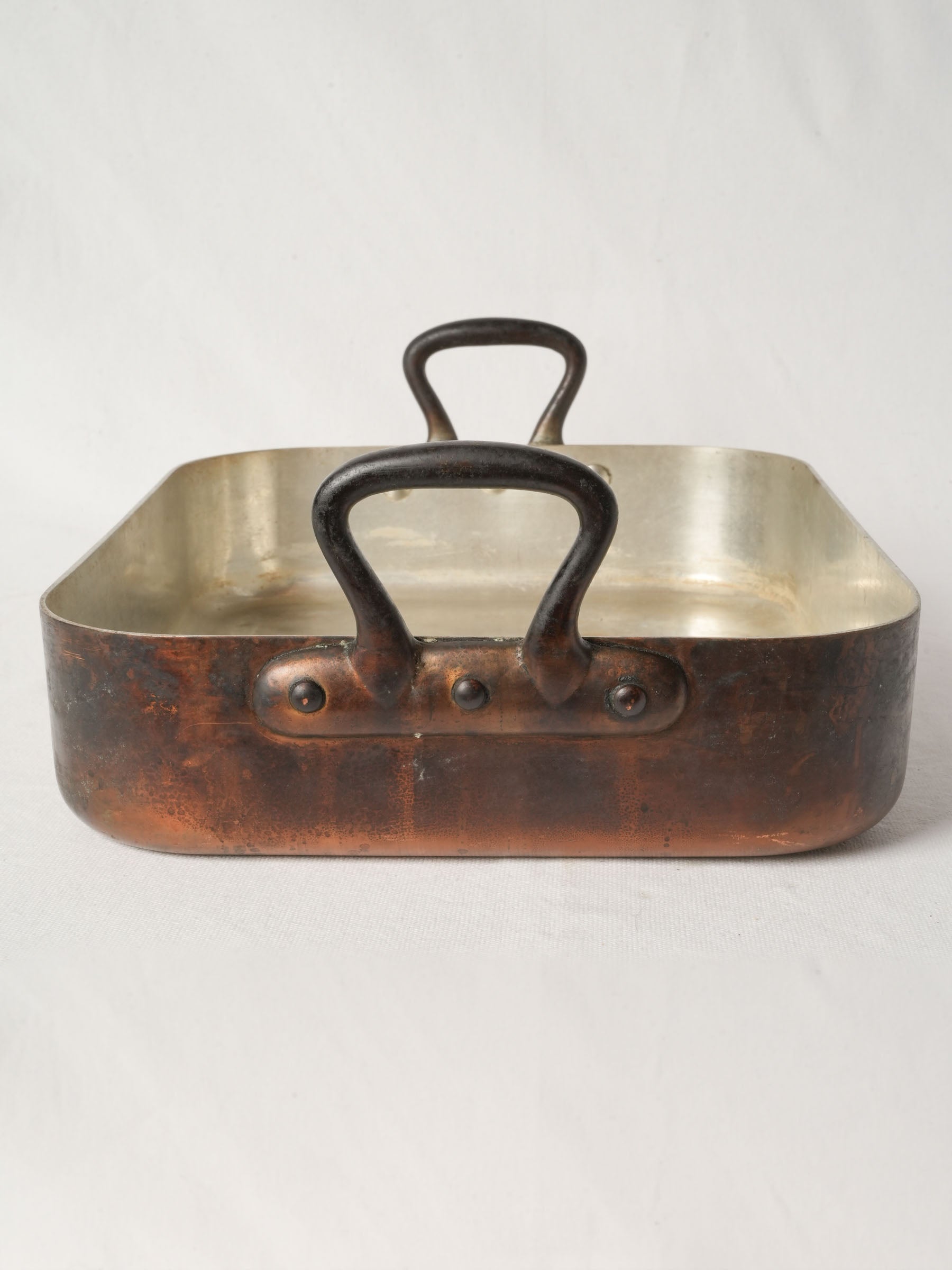 Large Vintage French Copper Roasting Pan with Iron Handles