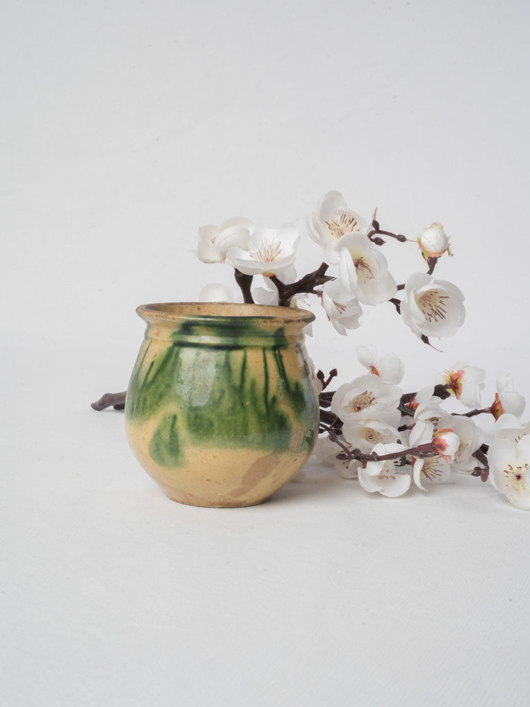 Petite Yellow and Green Splashed Glazed Terracotta Pot - 4"