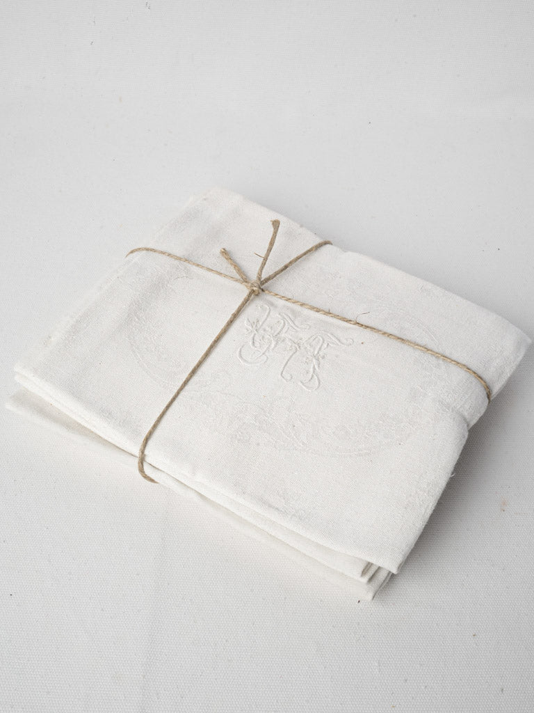 Antique French damask linen napkins  