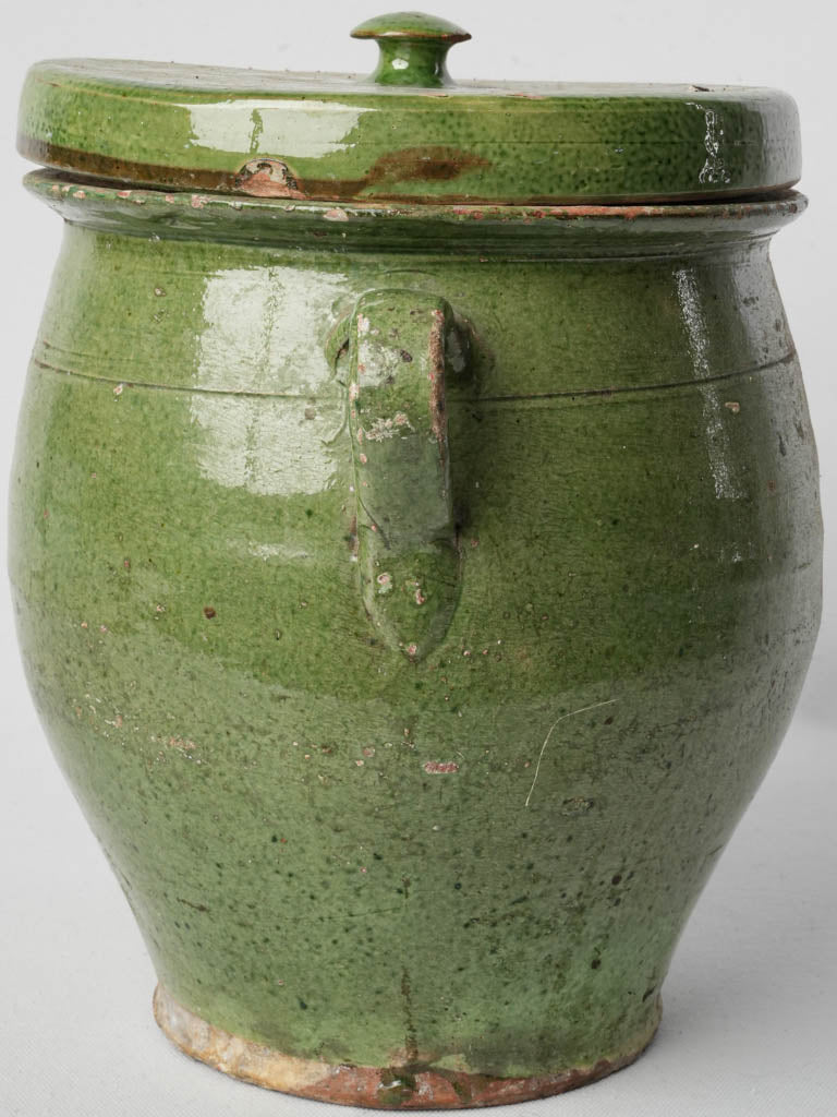 Late 19th-Century Lidded Terracotta Confit Pot W/ Green Glaze - 12½"