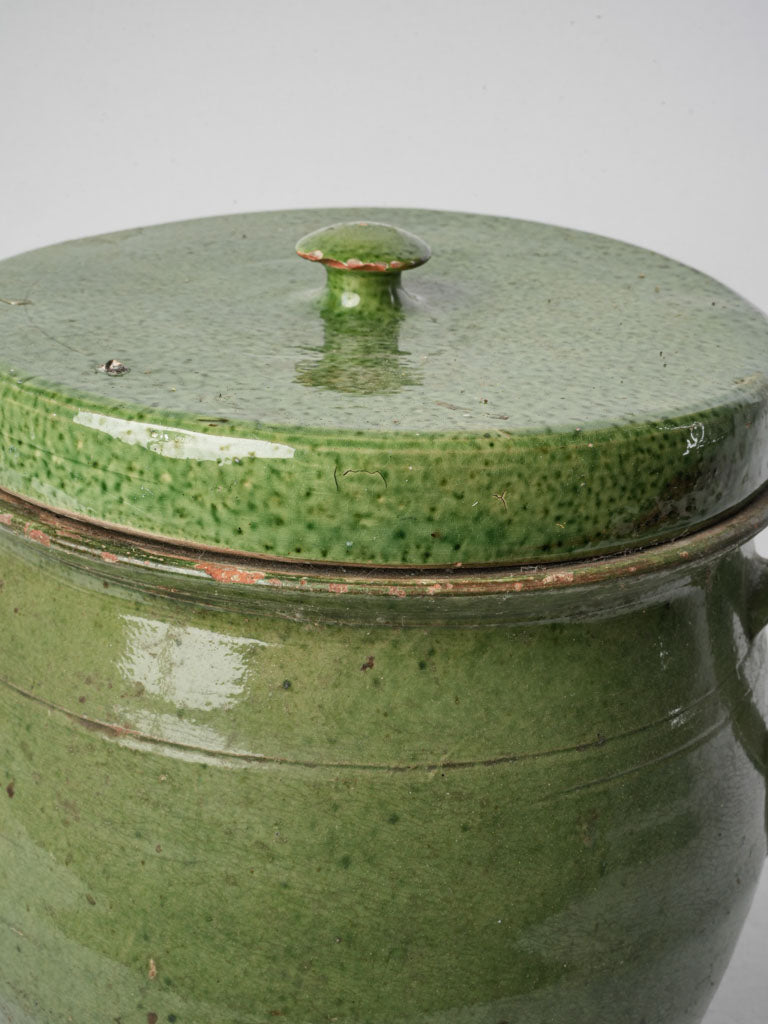Late 19th-Century Lidded Terracotta Confit Pot W/ Green Glaze - 12½"