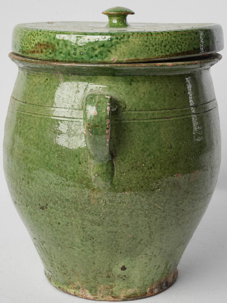 Late 19th-Century Lidded Terracotta Confit Pot W/ Green Glaze - 12½"
