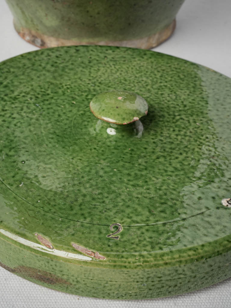 Late 19th-Century Lidded Terracotta Confit Pot W/ Green Glaze - 12½"