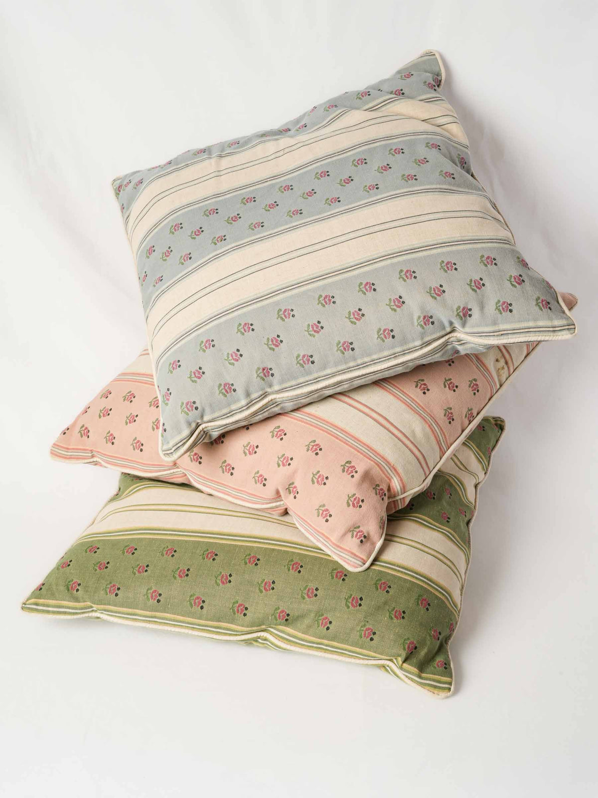 Bespoke Pillow and Bedspread Set - Pink Blue and Green Striped