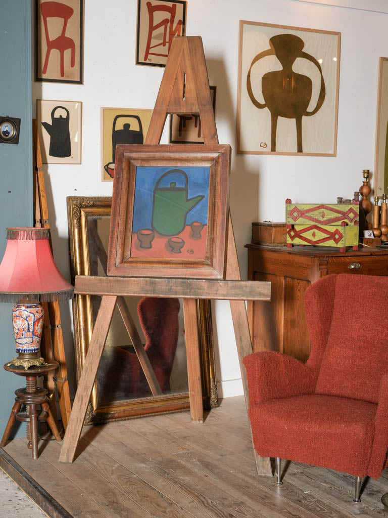 Aged wood framed modern artwork