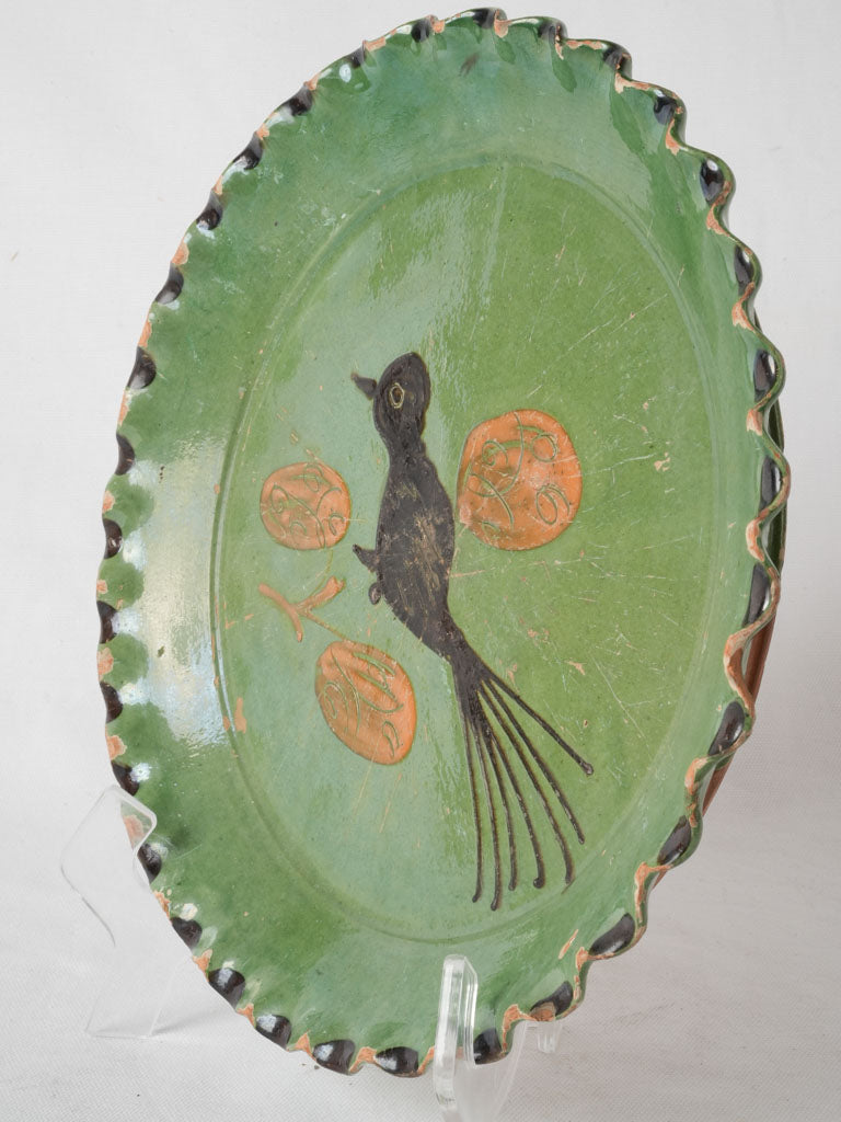 Aged green glaze scalloped edge platter