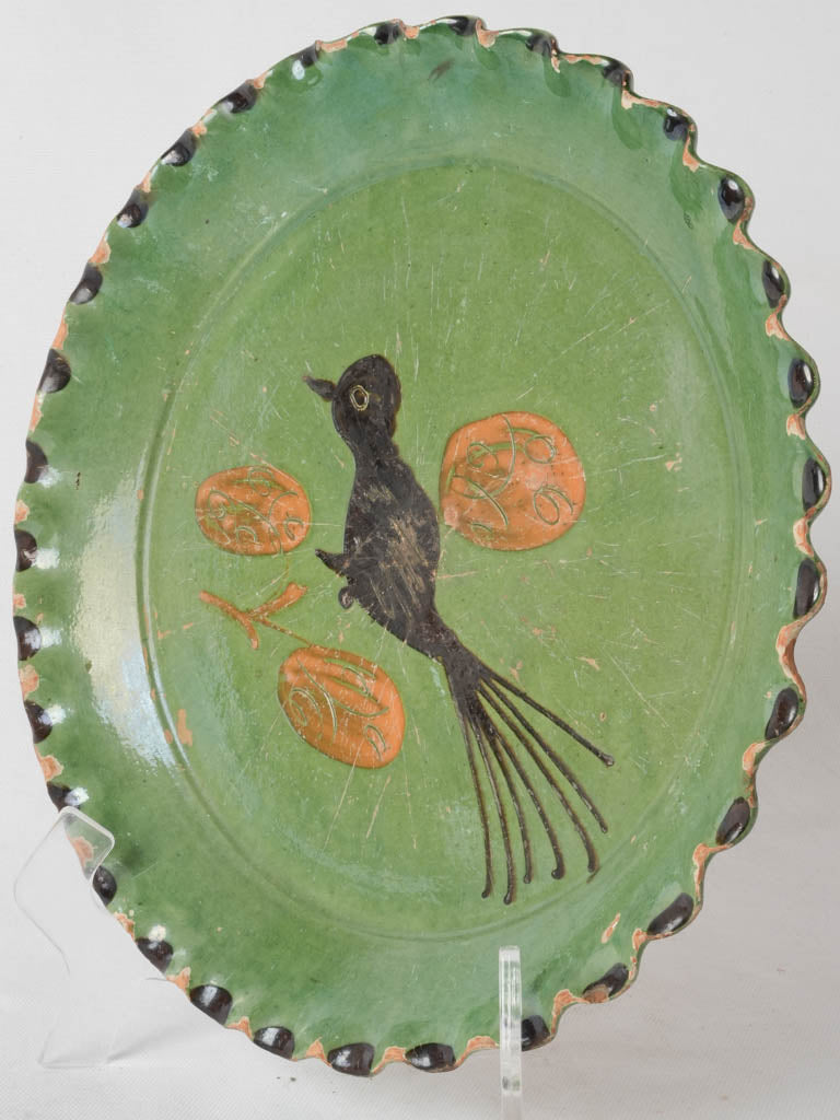 Antique green glazed terracotta tart pan