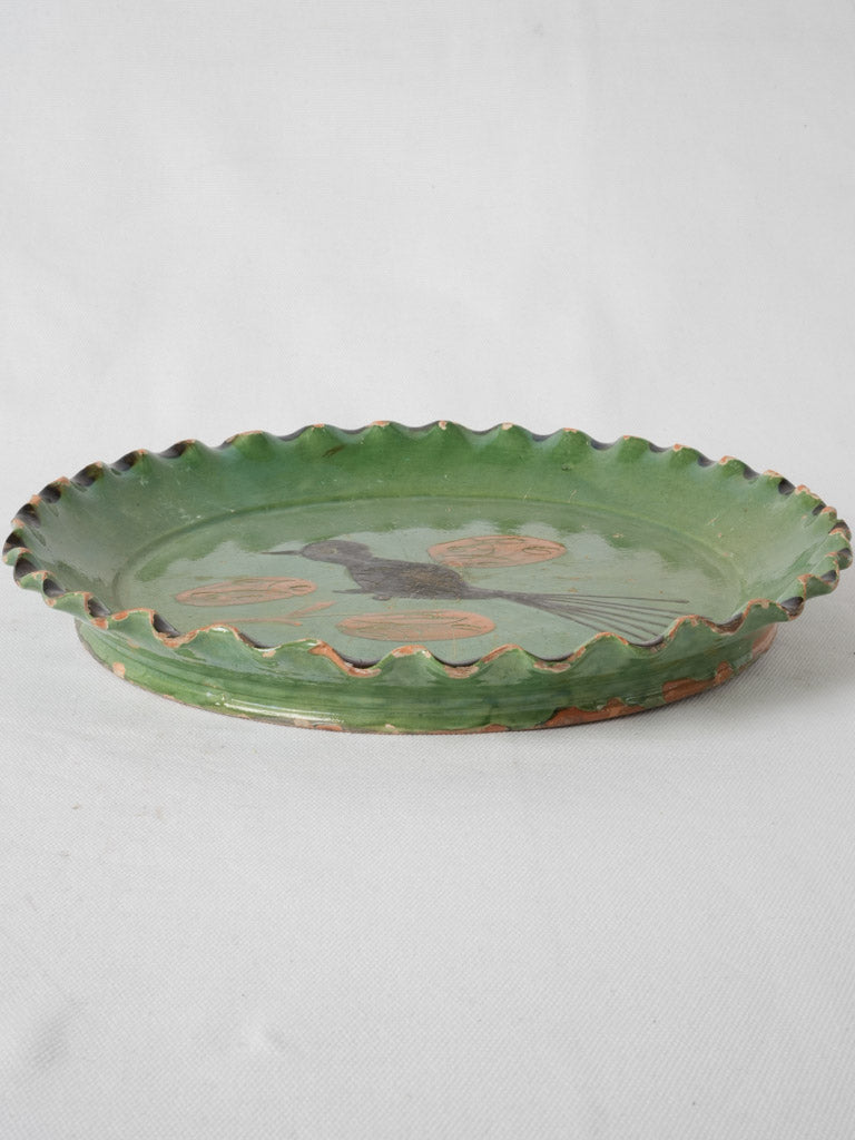 Rustic antique green glazed serving platter
