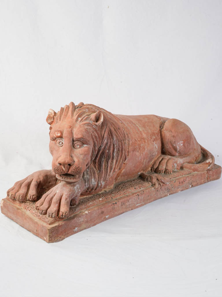 Vintage French terracotta lion sculpture