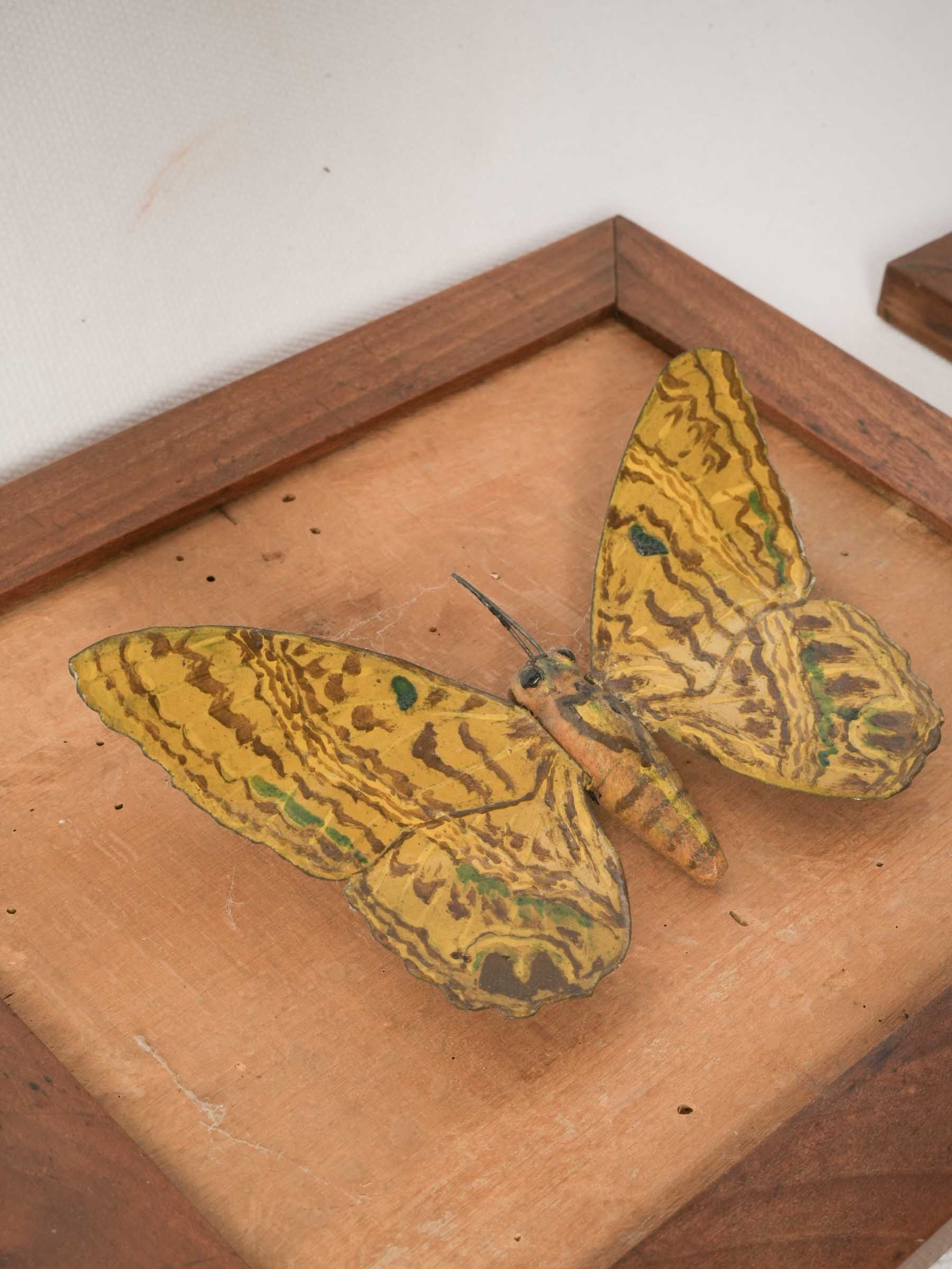 Set of Six Vintage Framed Metal Butterfly Sculptures 9½" x 8"