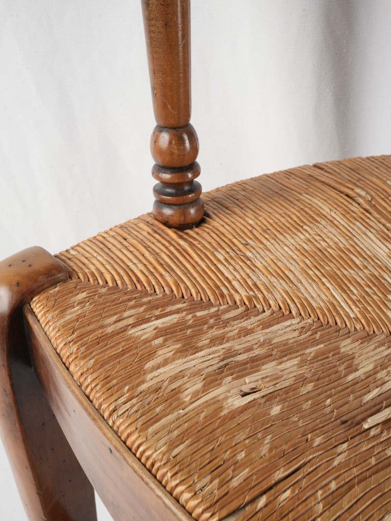 Late 19th Century Provençal Lyre-Back Armchair and Footstool w/ Rush Seat - 35"