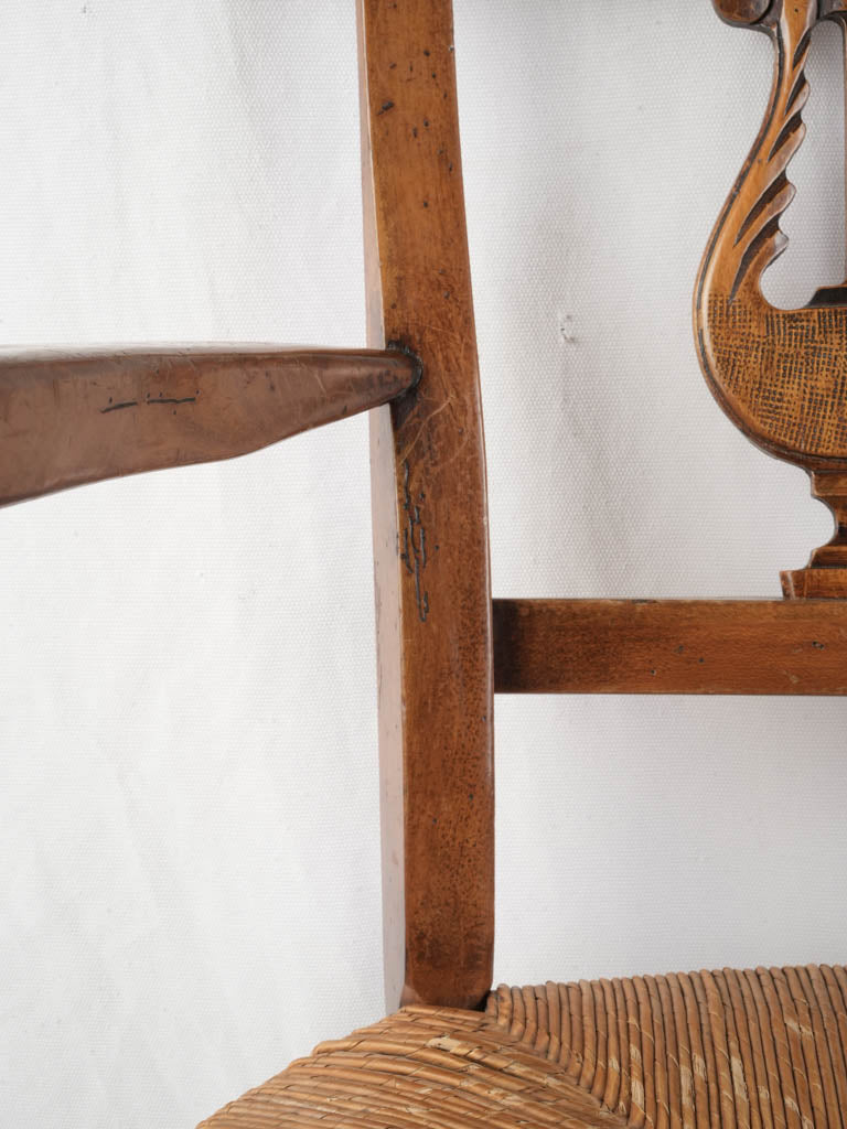 Late 19th Century Provençal Lyre-Back Armchair and Footstool w/ Rush Seat - 35"