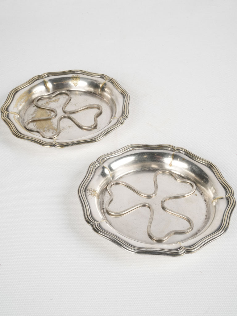 Antique French Christofle wine bottle coasters with RJC monogram - pair