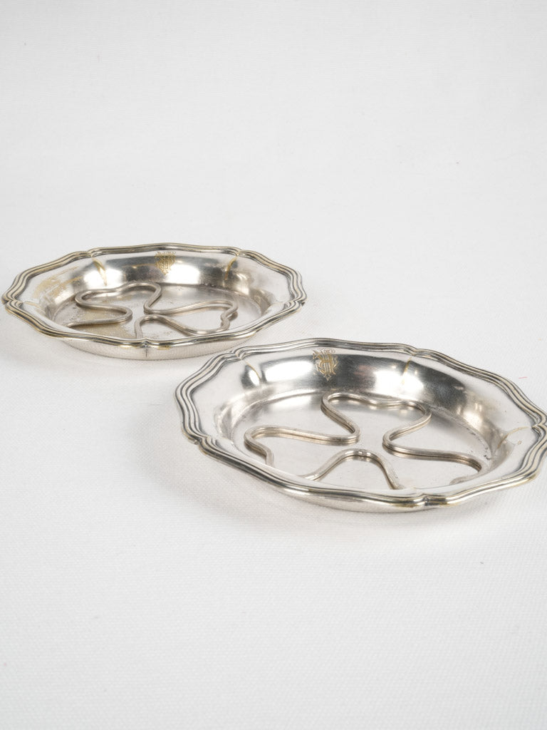 Antique French Christofle wine bottle coasters with RJC monogram - pair