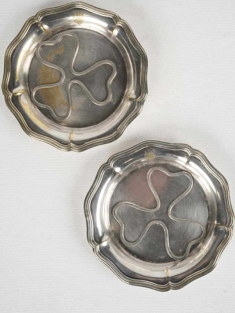 Antique French Christofle wine bottle coasters with RJC monogram - pair