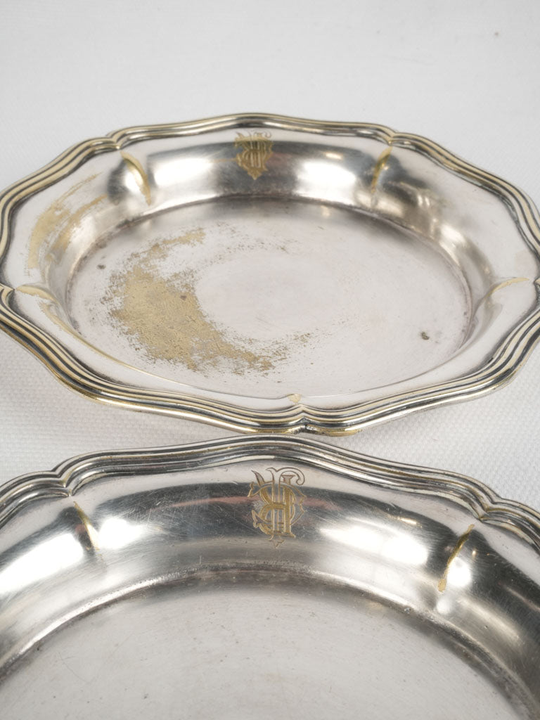 Antique French Christofle wine bottle coasters with RJC monogram - pair