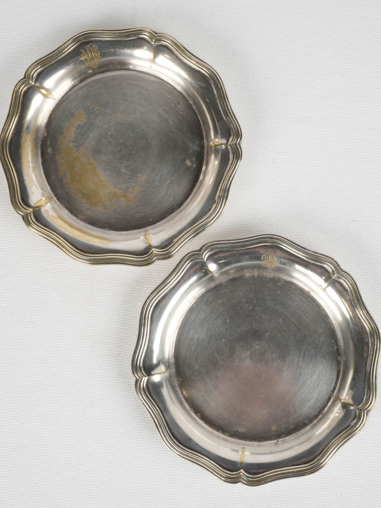 Antique French Christofle wine bottle coasters with RJC monogram - pair