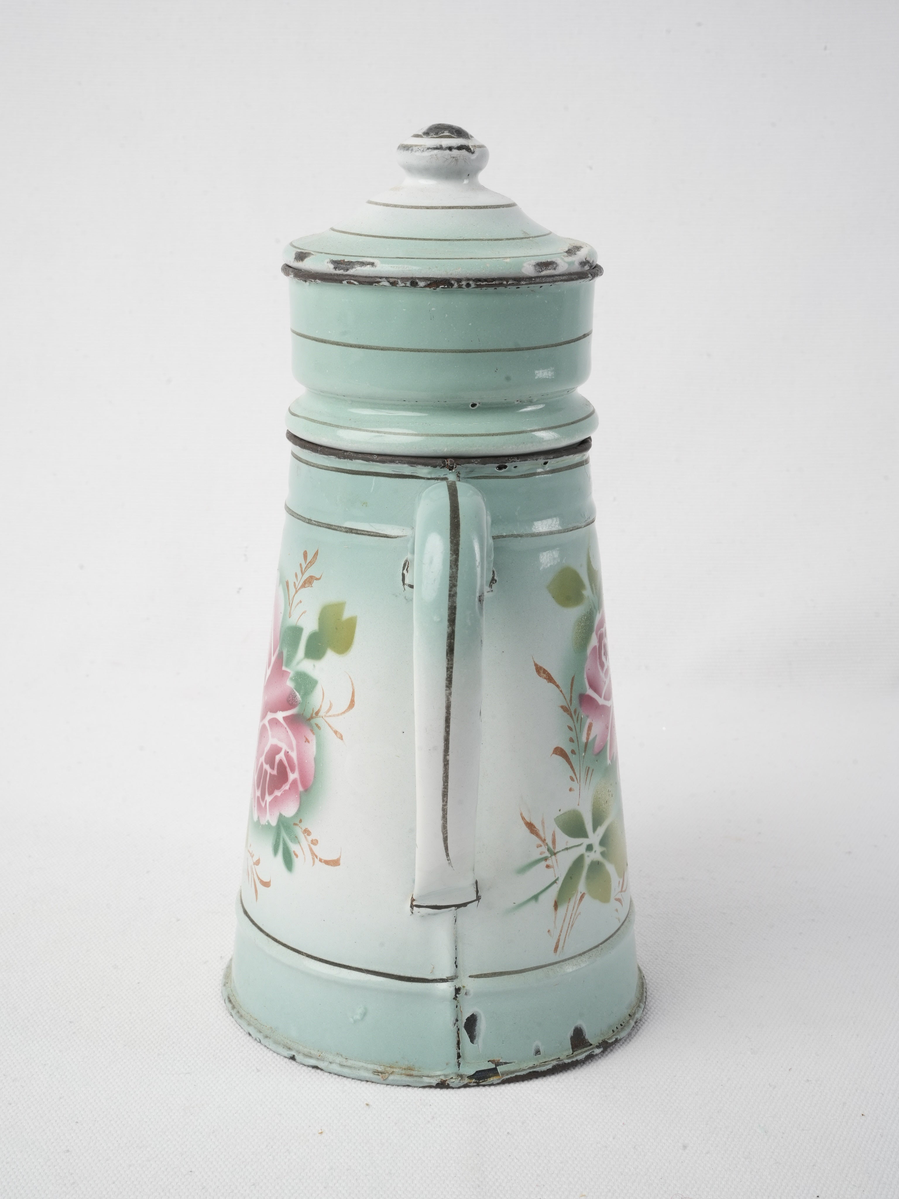 Elegant rose motif enamel coffee pot