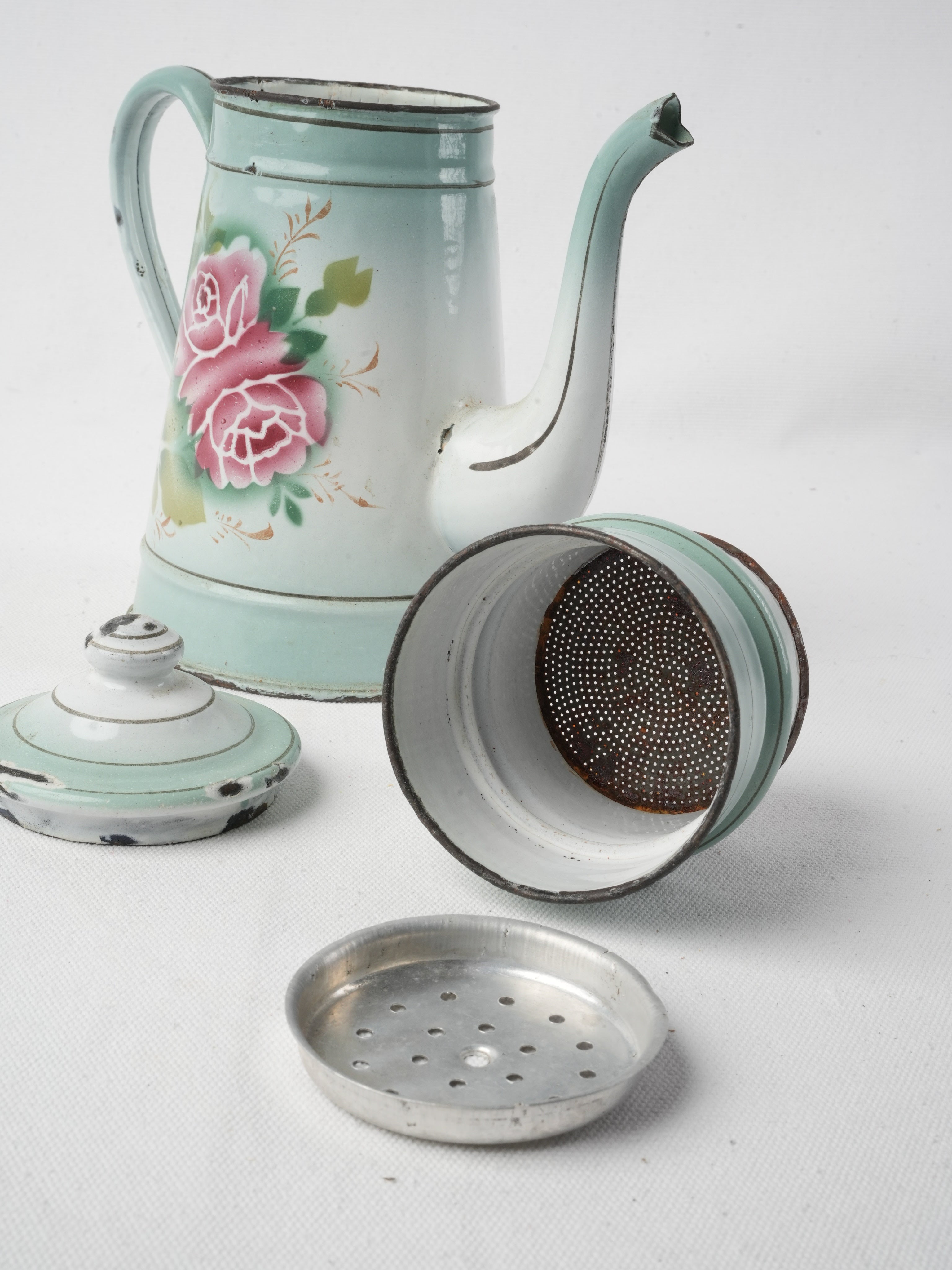 Authentic patina-finish coffee pitcher