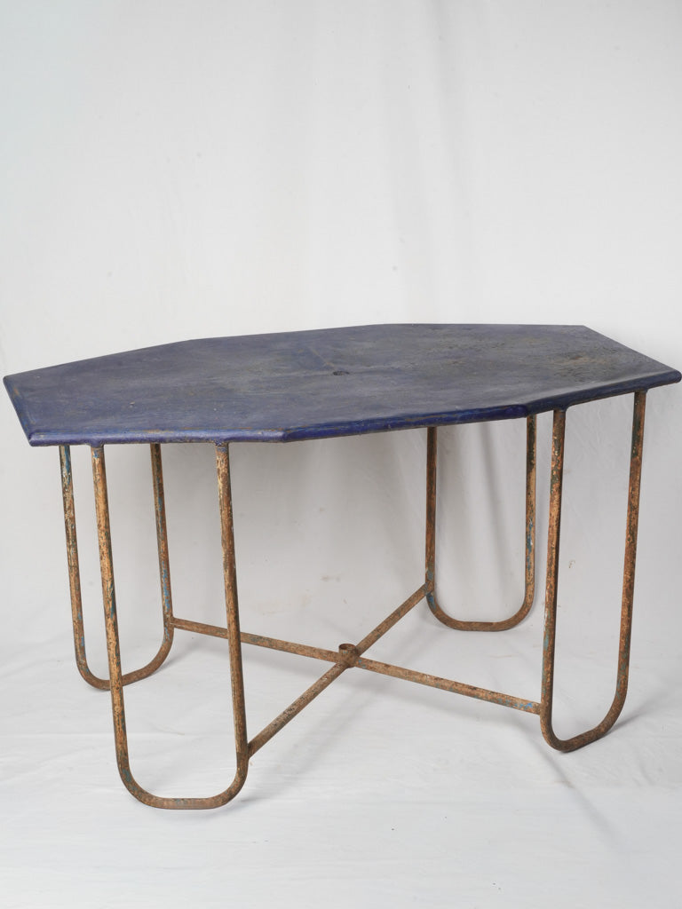 French Modernist Cobalt Blue Octogonal Outdoor Table c. 1950 - 50½" x 31½"
