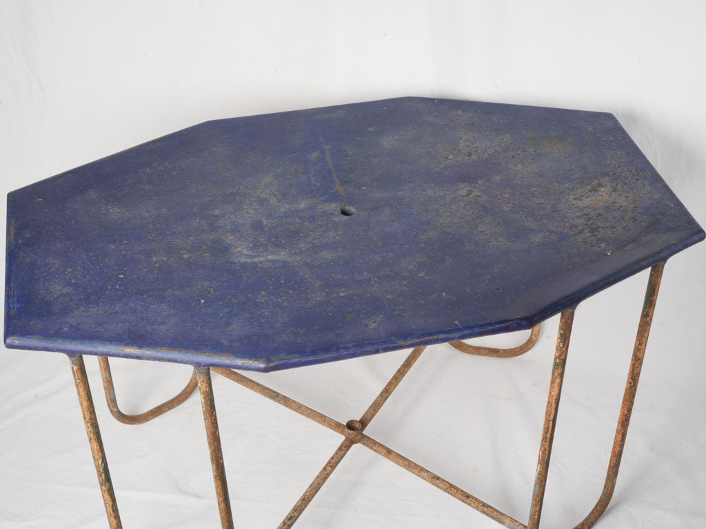 French Modernist Cobalt Blue Octogonal Outdoor Table c. 1950 - 50½" x 31½"