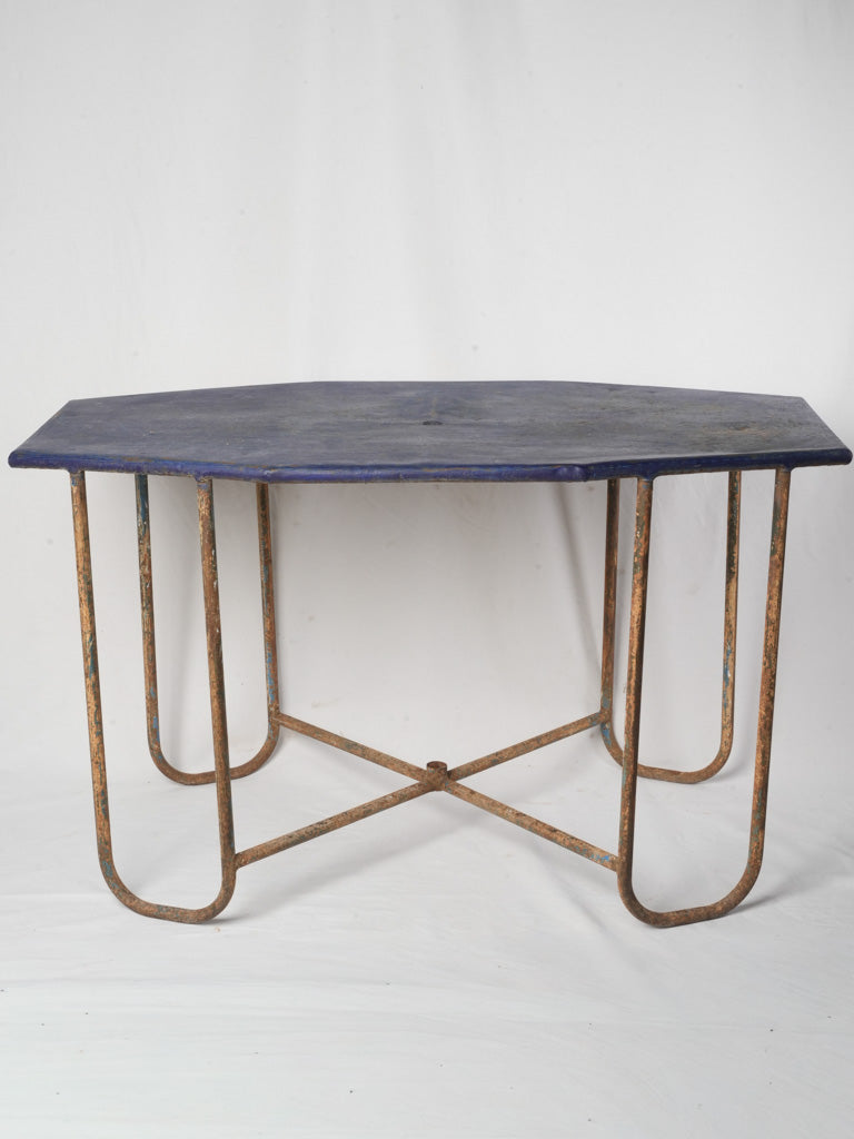 French Modernist Cobalt Blue Octogonal Outdoor Table c. 1950 - 50½" x 31½"