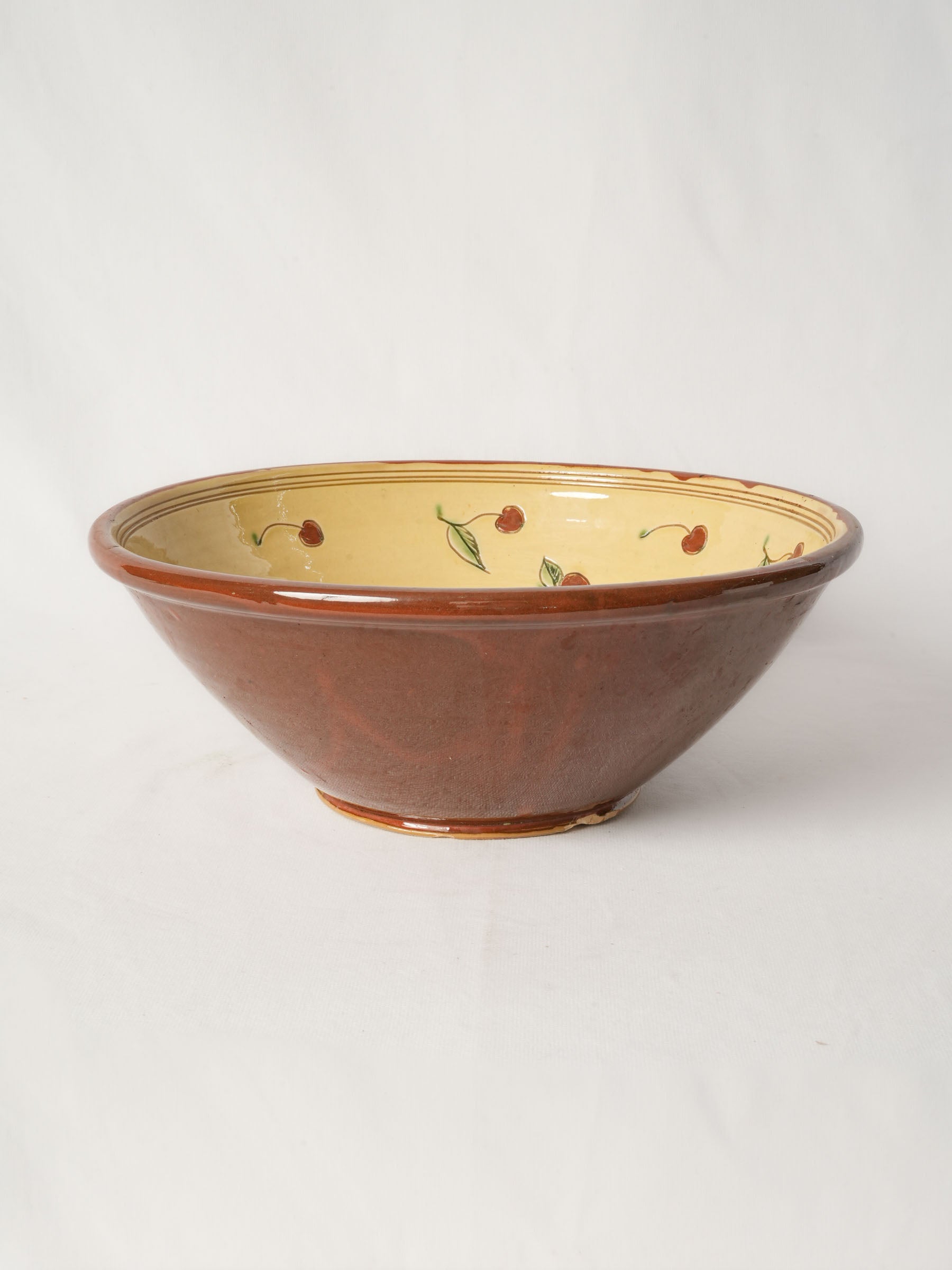 Vintage Terracotta Serving Bowl with Cherry Motif 14½"