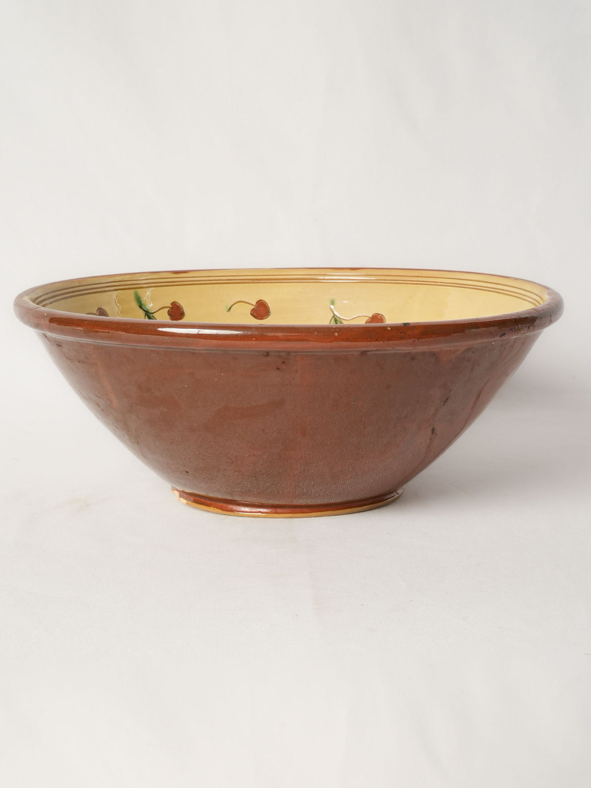 Vintage Terracotta Serving Bowl with Cherry Motif 14½"