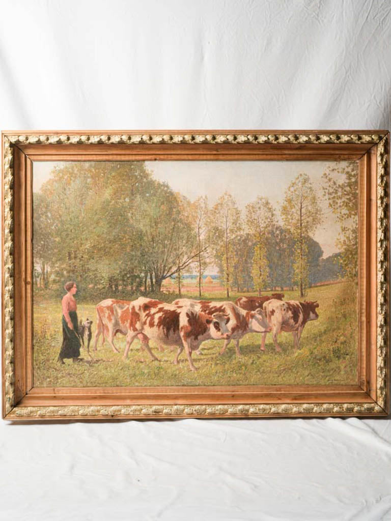 Antique pastoral oil painting