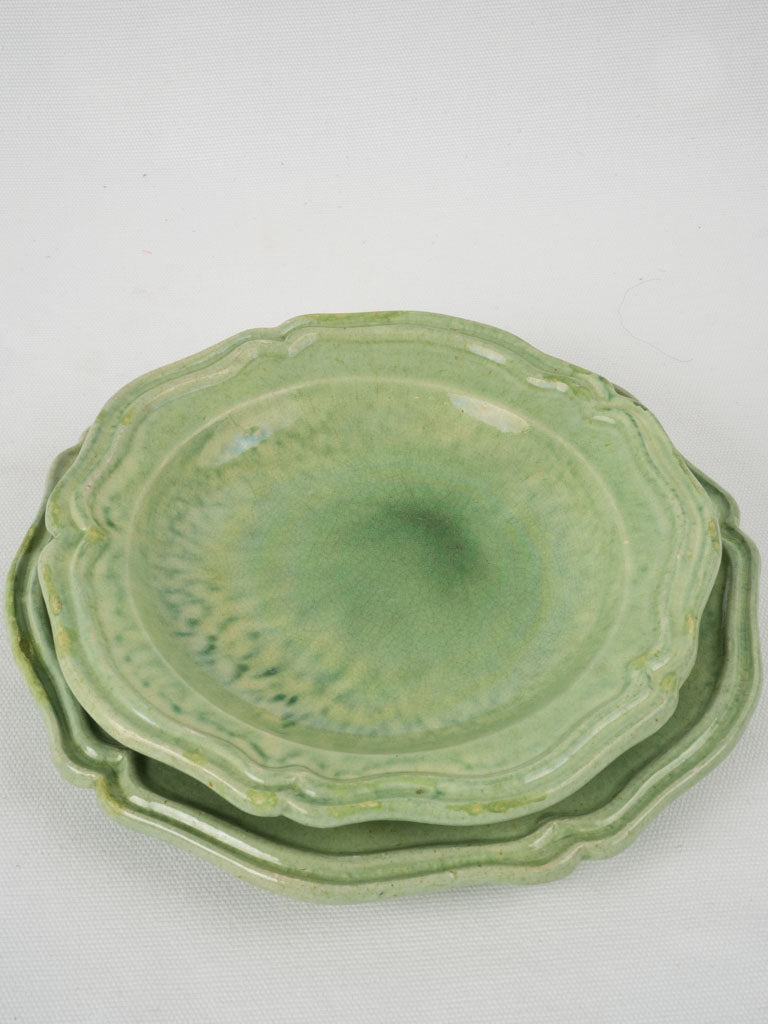 Chic scalloped green glazed earthenware bowls