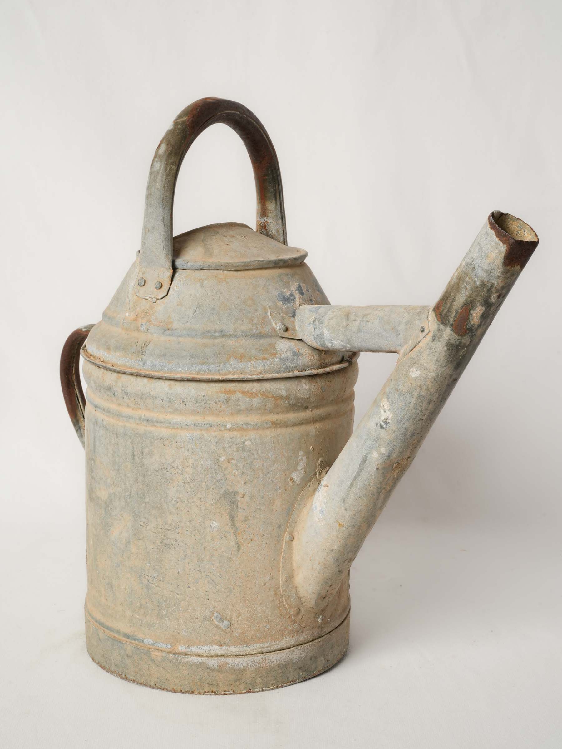 Antique French Zinc Watering Can with Domed Cap and Tapered Spout