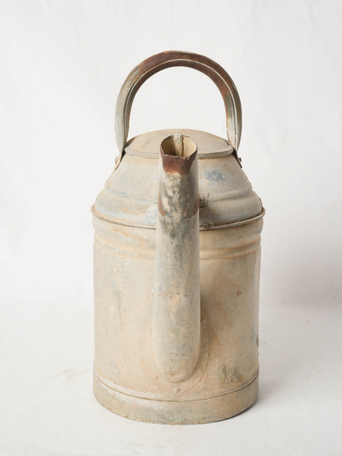 Antique French Zinc Watering Can with Domed Cap and Tapered Spout