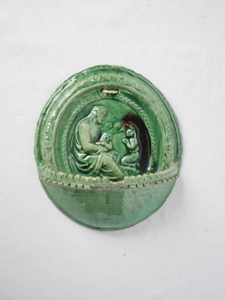 Antique French terracotta holy water font